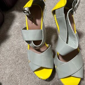 Exhilaration Yellow & Gray Espadrille Wedge Sandals size 7